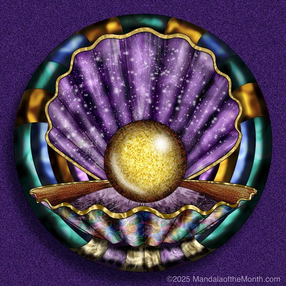 MotM 25-03 Faith — in color. in jewel tone colors of purple, green, blue, gold, and a bit of white