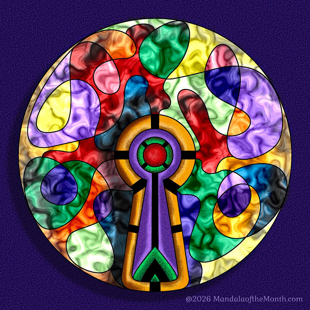 Mandala of the Month 26-02 Foggy Glasses — in color. digitally painted using procreate.